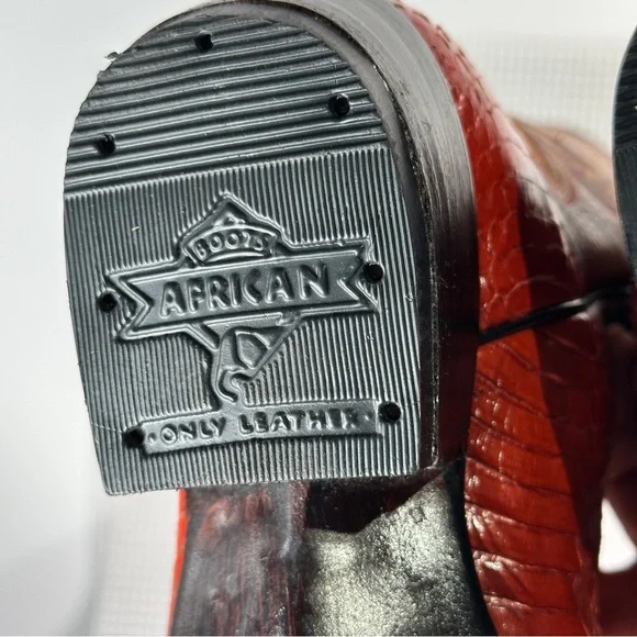 African Boot Co Python Leather Cowboy Boots Mens 6.5 Brown Western - Picture 9 of 14